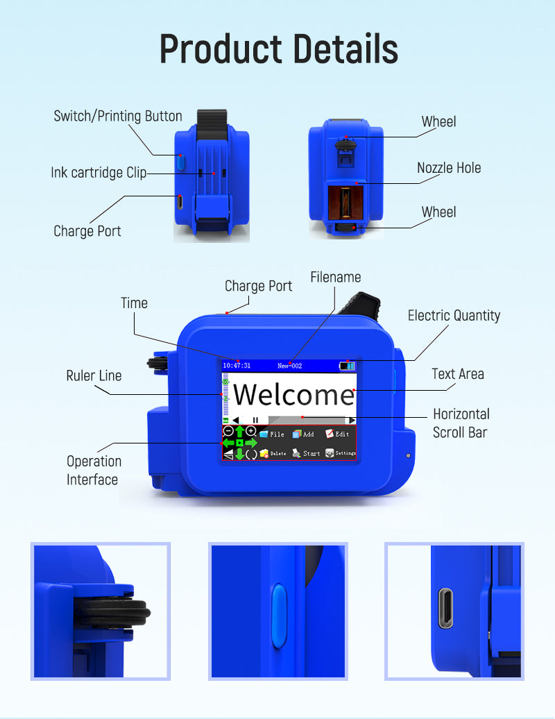 Hand Held Machine Jet Handjet Portable Printing Eggs Batch Coding Handled Helix Rotary Ink Balloon Cardboard Gun Inkjet Printer